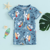 Cartoon Baby Boys Ujumisriided Rannarõivad Armsad Marine Life Prinditud lühikeste varrukatega ujumistrikood Ees lukuga ujumisriided lastele väikelastele