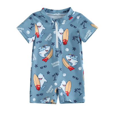 Cartoon Baby Boys Ujumisriided Rannarõivad Armsad Marine Life Prinditud lühikeste varrukatega ujumistrikood Ees lukuga ujumisriided lastele väikelastele