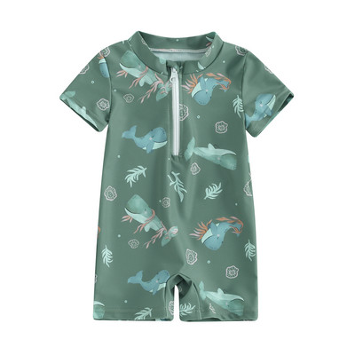 Cartoon Baby Boys Ujumisriided Rannarõivad Armsad Marine Life Prinditud lühikeste varrukatega ujumistrikood Ees lukuga ujumisriided lastele väikelastele