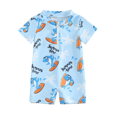 Cartoon Baby Boys Ujumisriided Rannarõivad Armsad Marine Life Prinditud lühikeste varrukatega ujumistrikood Ees lukuga ujumisriided lastele väikelastele