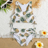 Lányos ananászmintás bikini szett fürdőruha Kids Racerback kétrészes gyerek fürdőruha 7-14 éves tinédzser fürdőruha strandruha