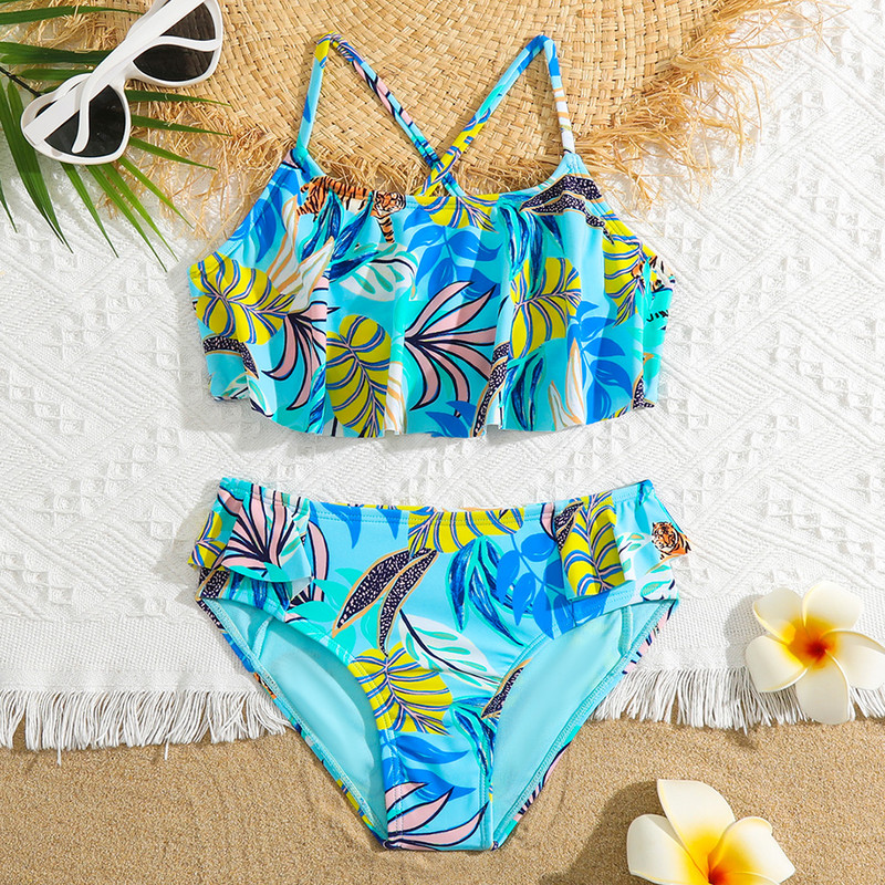 Lányos ananászmintás bikini szett fürdőruha Kids Racerback kétrészes gyerek fürdőruha 7-14 éves tinédzser fürdőruha strandruha