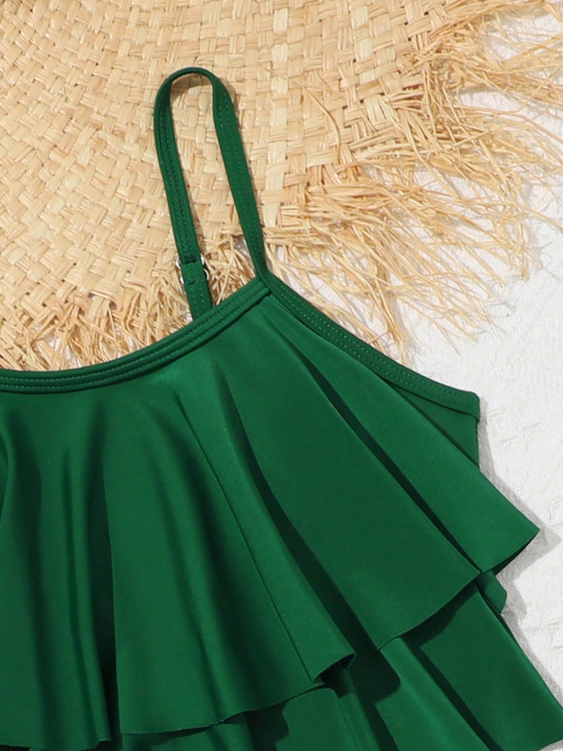 7-12 éves levélmintás lányok gyerek fürdőruha fodros nyári strand gyerek fürdőruha magas derekú biquini tizenéves fürdőruha bikini szett