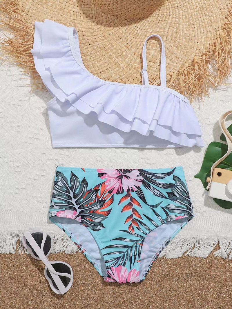 Lányok Gyerek fürdőruha nyári strand gyerek fürdőruha 7-12 éves virágmintás magas derekú bikini tini fürdőruha lány bikini szett