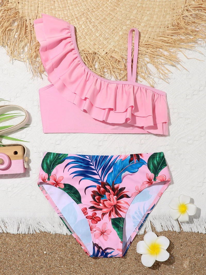 Lányok Gyerek fürdőruha nyári strand gyerek fürdőruha 7-12 éves virágmintás magas derekú bikini tini fürdőruha lány bikini szett