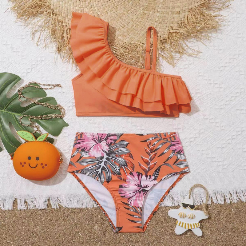 Lányok Gyerek fürdőruha nyári strand gyerek fürdőruha 7-12 éves virágmintás magas derekú bikini tini fürdőruha lány bikini szett