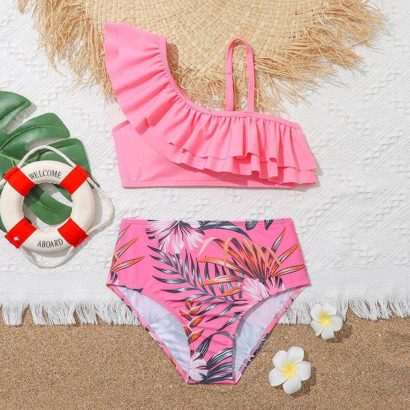 Lányok Gyerek fürdőruha nyári strand gyerek fürdőruha 7-12 éves virágmintás magas derekú bikini tini fürdőruha lány bikini szett