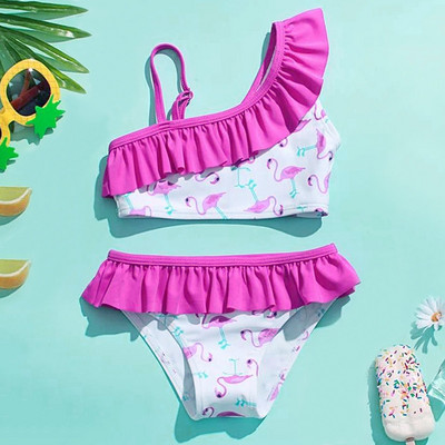 Παιδικό μαγιό 3-14 ετών Baby girl Flamingo Two Piece Παιδικά μαγιό Falbala Teenager Girl Σετ μπικίνι για κορίτσια Μαγιό