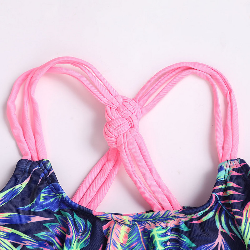 Lány trópusi levélmintás bikini fürdőruha Gyerekek Flounce kétrészes gyermek fürdőruha 7-15 éves fürdőruha nyári strandruha 2024