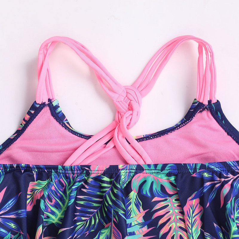 Lány trópusi levélmintás bikini fürdőruha Gyerekek Flounce kétrészes gyermek fürdőruha 7-15 éves fürdőruha nyári strandruha 2024