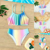 Nyakkendővel festett, nyomott lány fürdőruha Gyerek lányok fürdőruha kétrészes bikini szett Fodor fürdőruhák Flounced Tankini fürdőruha 아기 수영복
