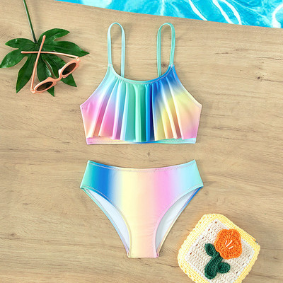 Nyakkendővel festett, nyomott lány fürdőruha Gyerek lányok fürdőruha kétrészes bikini szett Fodor fürdőruhák Flounced Tankini fürdőruha 아기 수영복