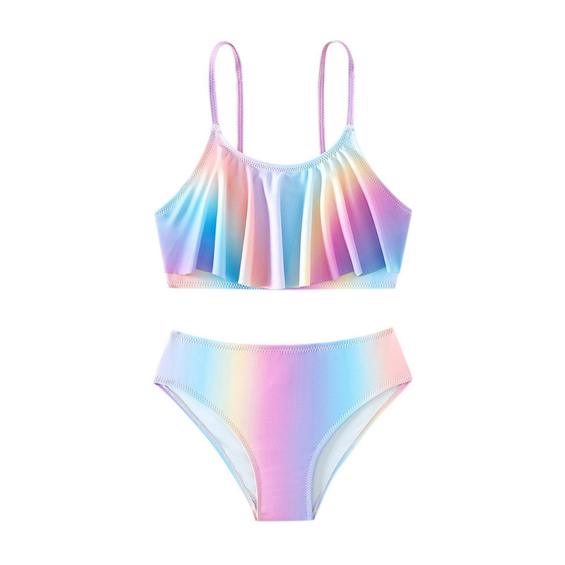 Nyakkendővel festett, nyomott lány fürdőruha Gyerek lányok fürdőruha kétrészes bikini szett Fodor fürdőruhák Flounced Tankini fürdőruha 아기 수영복