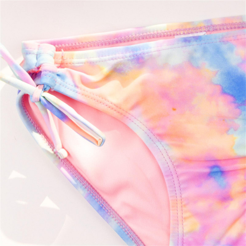 Lányos fürdőruha kétrészes fürdőruhák új lányok kétrészes fürdőruha fürdőruha pánt nyakkendő festék bikini gradiens színű gyerek fürdőruhák