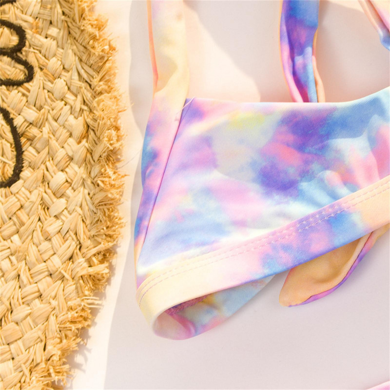 Lányos fürdőruha kétrészes fürdőruhák új lányok kétrészes fürdőruha fürdőruha pánt nyakkendő festék bikini gradiens színű gyerek fürdőruhák