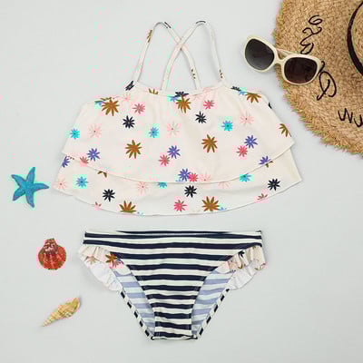Ruffle Girl Swimsuit Kids Print Two Piece Παιδικά μαγιό Tankini 7-14 ετών Σετ μπικίνι κοριτσιών Big girl Μαγιό παραλίας
