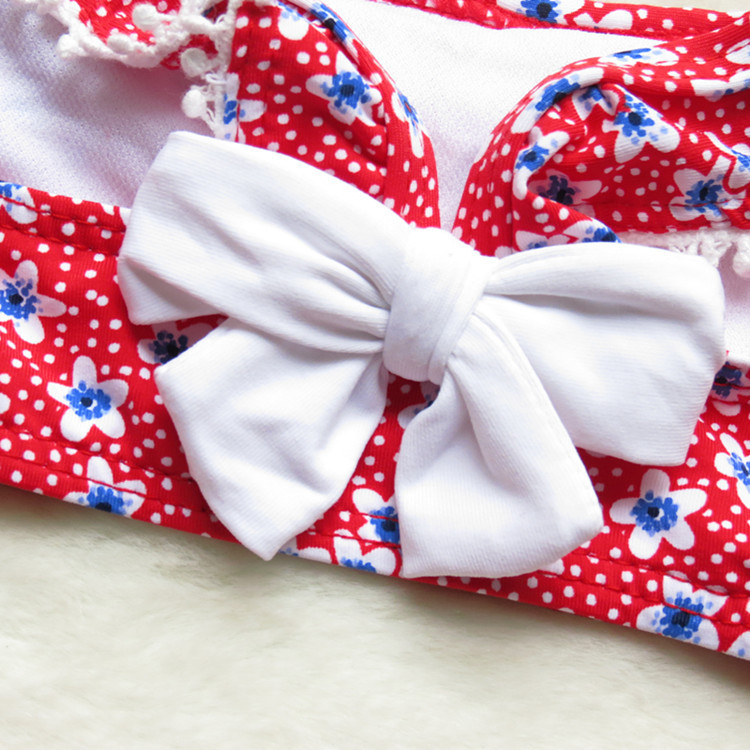 Lányok kétrészes fürdőruha virágos masni kézműves csipke Friss és aranyos lányok fürdőruha 4-16 éves korig