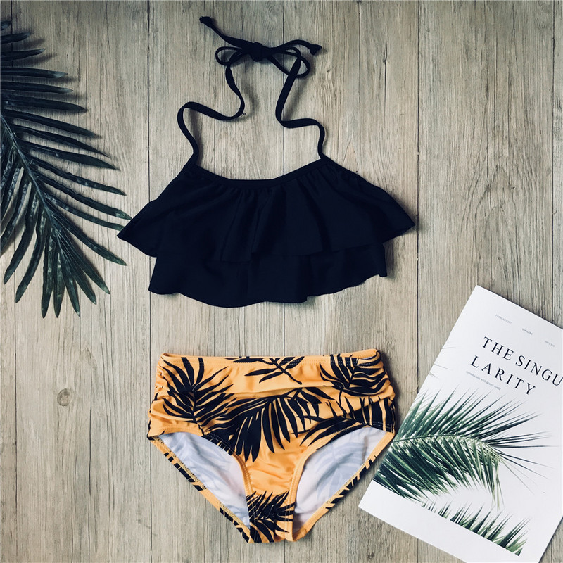 Laste tüdrukute bikiinikomplekt 2024 Falbala kaheosaline ujumiskostüüm, suvine päitsetega laste tüdrukute ujumisriided ujumistrikoo sidemega ujumiskostüüm