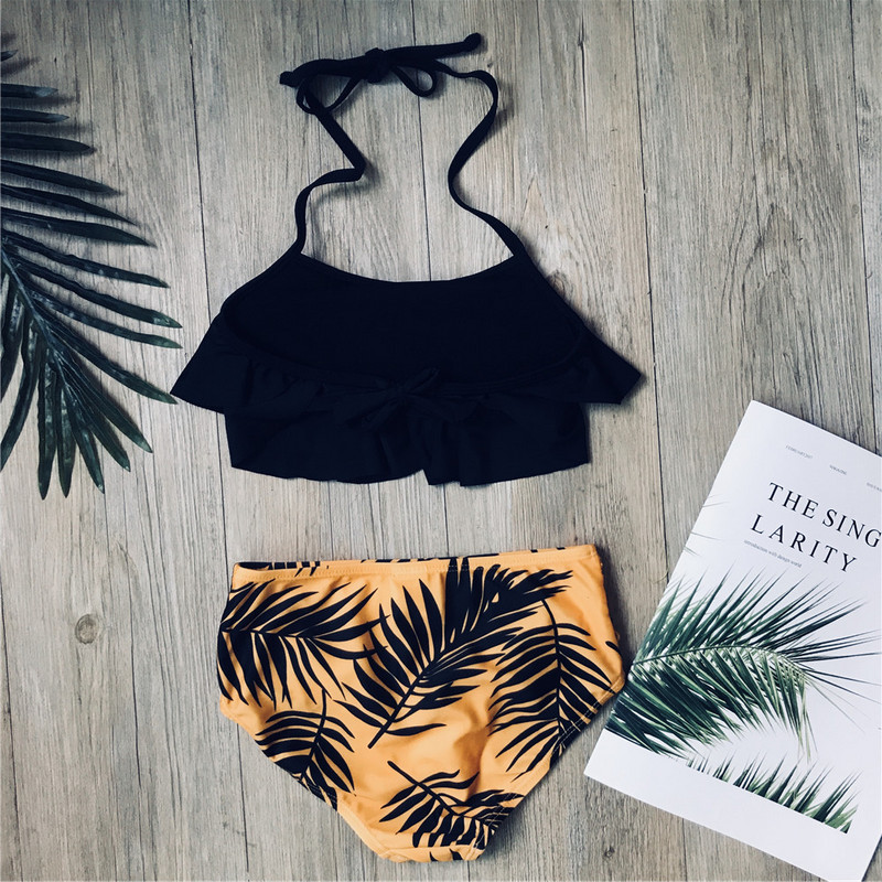 Laste tüdrukute bikiinikomplekt 2024 Falbala kaheosaline ujumiskostüüm, suvine päitsetega laste tüdrukute ujumisriided ujumistrikoo sidemega ujumiskostüüm