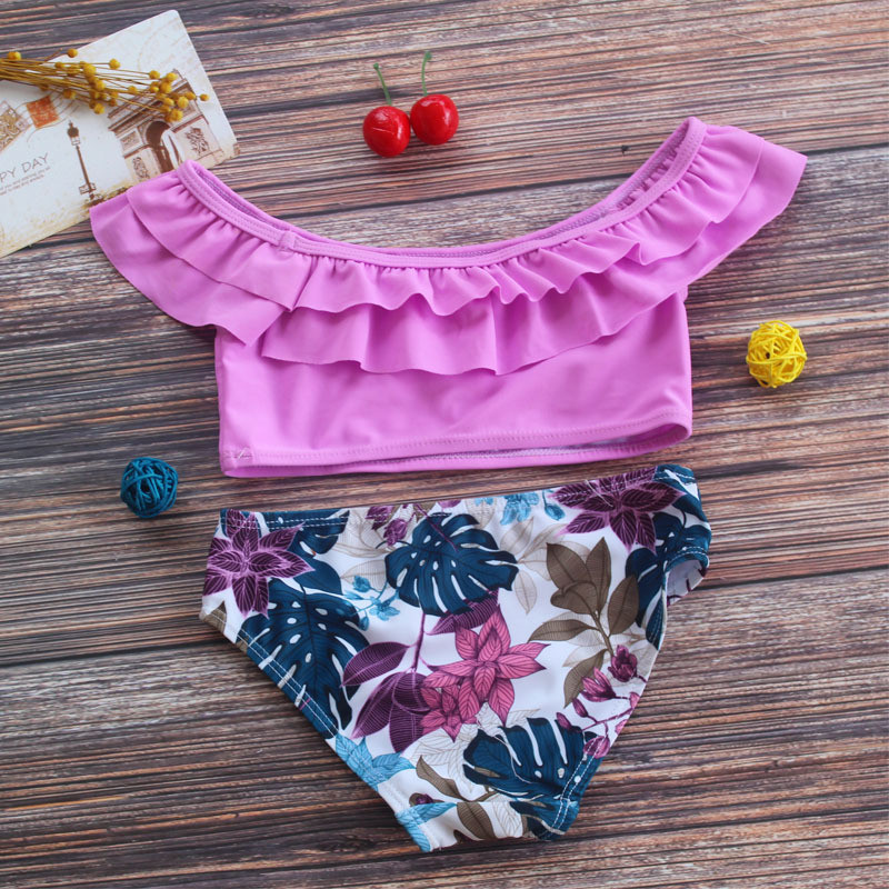 Lányos levélmintás fodros bikini szett Kétrészes fürdőruha Strandruha medence Two Pices fürdőruha gyerek fürdőruha baba lányoknak fürdőruha