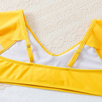 Нов детски бански бански костюм с волани 2023 летен комплект с флорални щампи за момичета Детски комплект бикини 6-13 години Детски плувен костюм за момичета Плажно облекло