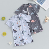 Прохождащо бебе, момче, бански костюм с къс ръкав Rash Guard, динозавър, плажно облекло с половин цип, бански костюм, бански костюм за бебета, прохождащо