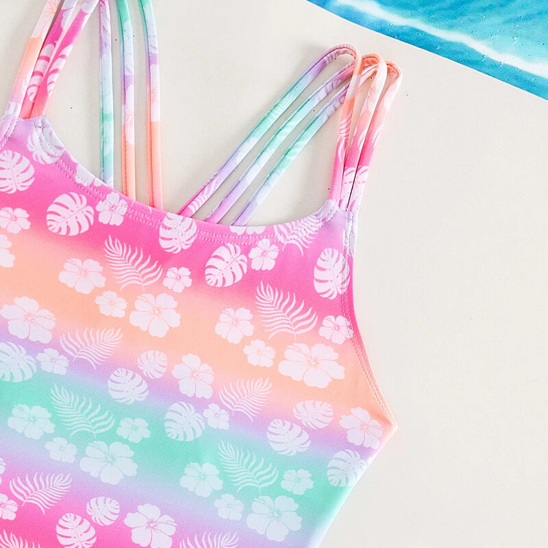 Új lányok bikinik egyrészes fürdőruhák baba háromszög fürdőruhák gyermek fürdőruha gyerekek monokini virágos nyári strandruha