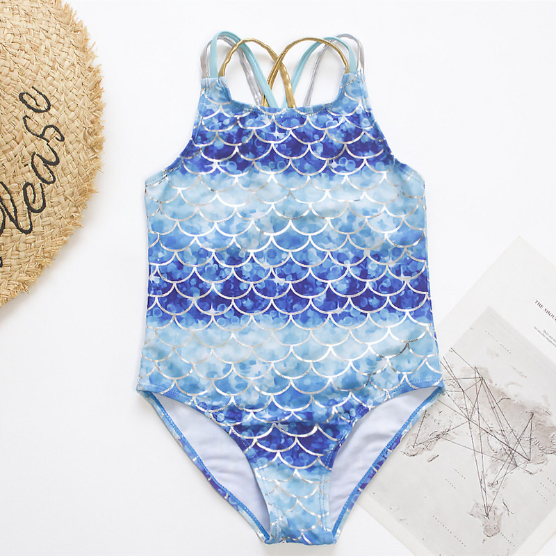 3-14 éves lányok gyerek fürdőruha 2024 Hímzés Gyermek Lány Egyrészes fürdőruha Fishscale Úszóruha Strandruha Monokini A306