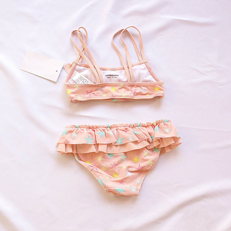 2-10 éves gyerekek lányok fürdőruha fürdőruha 2024 gyermek Falbala bikini szett kötőfék, mintás gyerek lány biquini csecsemő fürdőruha