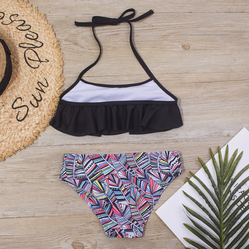 Új Falbala Kids Swimwear fürdőruha 2024 New Print Girls Kid Bikini Szett 5-14 éves Gyermek Bandage úszóruha Strandruha A247