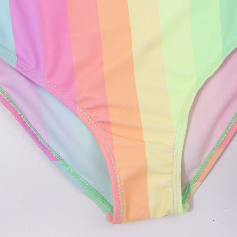 2-8 éves Rainbow csíkos masni gyerekeknek lányok 1 részes fürdőruha tipegő baba gyerekek nyári strand kültéri üreges fürdőruha fürdőruha
