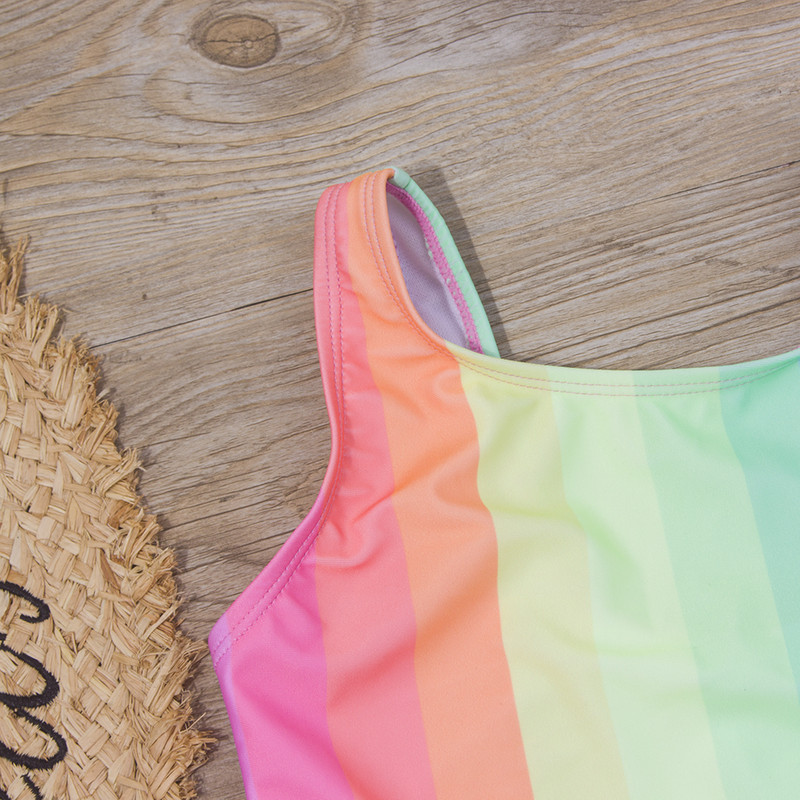 7-14 éves szivárványmintás gyerekeknek lányoknak egyrészes fürdőruha gyerek baba nyári fürdőruha Monokini övvel márkájú gyermek fürdőruha