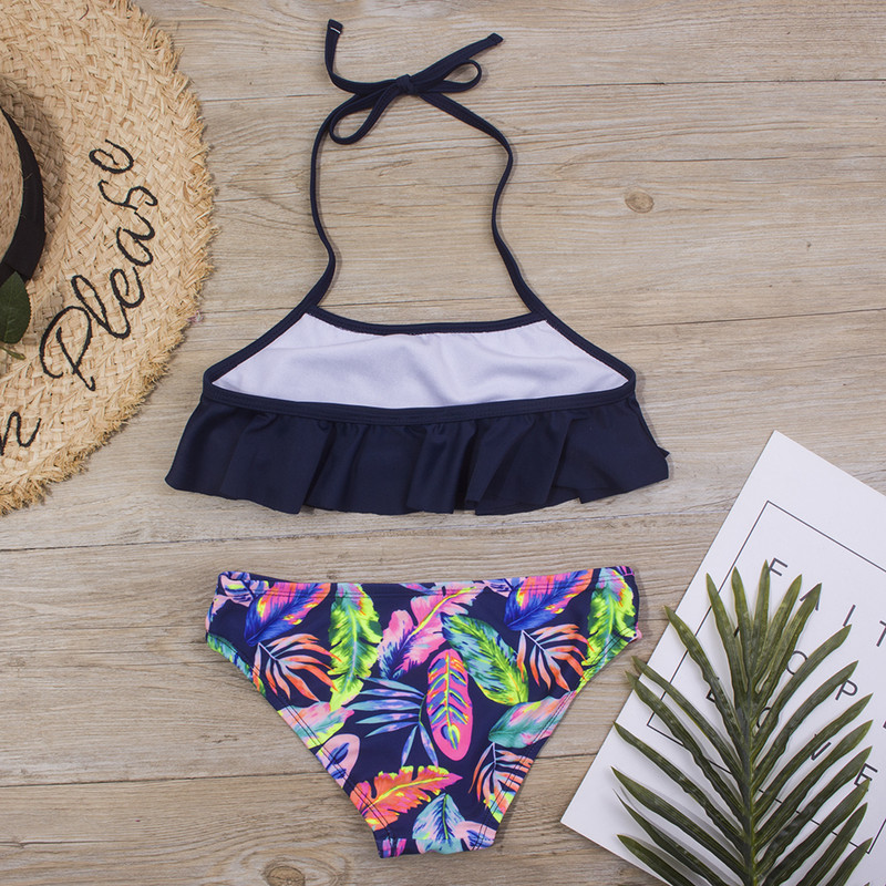 Falbala Kids Girls Girls Nyári fürdőruha Fodor mintás Rugalmas Gyerek Lányok Bikinik Halter fürdőruha Fürdőruha Nyaralás Ajándék