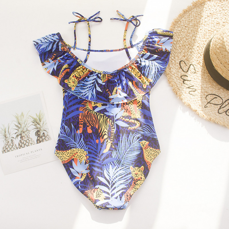 Leopárdmintás fodros szélű lányok tinik egyrészes fürdőruha nyári gyerek fürdőruha gyermek strandruházat gyerek fürdőruha Monokini