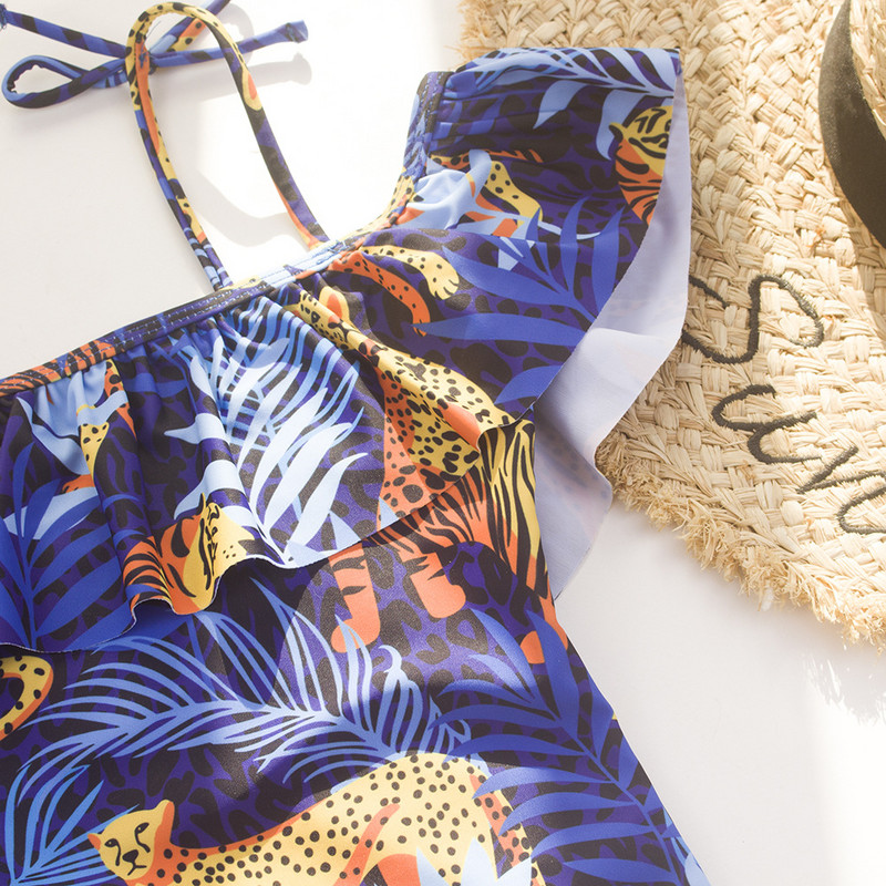 Leopárdmintás fodros szélű lányok tinik egyrészes fürdőruha nyári gyerek fürdőruha gyermek strandruházat gyerek fürdőruha Monokini