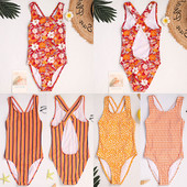 Lillelised tüdrukute ühes tükis ujumistrikoo 7–16-aastastele lastele Retro vintage laste ujumisriided Triibuline tüdrukute ujumiskostüüm Monokini Cross Back