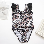 Leopard Falbala Girls Kid One Pieces ujumistrikoo 3-8Y Ujumisriided Suvised Laste Tüdrukute Ujumiskostüümid Rannarõivad Baby Ruffle Monokini