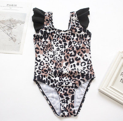 Leopard Falbala Girls Kid One Pieces ujumistrikoo 3-8Y Ujumisriided Suvised Laste Tüdrukute Ujumiskostüümid Rannarõivad Baby Ruffle Monokini