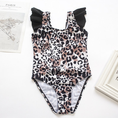 Leopard Falbala Girls Kids One Pieces fürdőruha 3-8Y Úszóruha Nyári Gyermek Lány Úszóruha Strandruha Baba Fodor Monokini