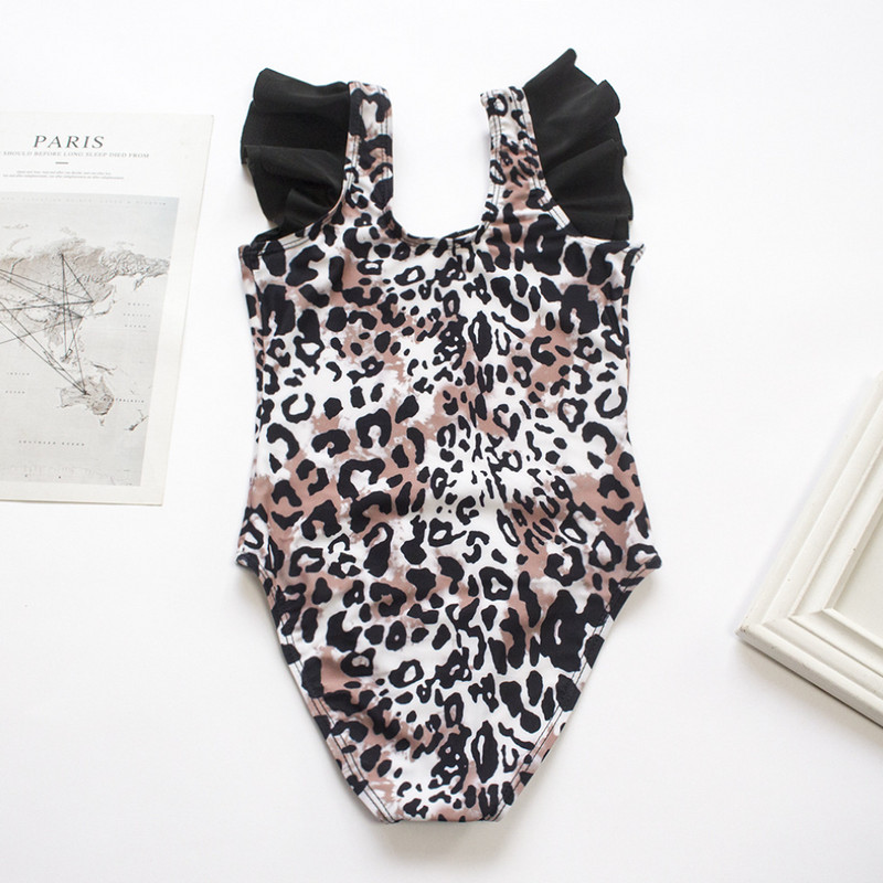 Leopard Falbala Girls Kids One Pieces fürdőruha 3-8Y Úszóruha Nyári Gyermek Lány Úszóruha Strandruha Baba Fodor Monokini