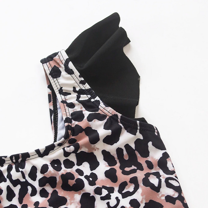 Leopard Falbala Girls Kids One Pieces fürdőruha 3-8Y Úszóruha Nyári Gyermek Lány Úszóruha Strandruha Baba Fodor Monokini