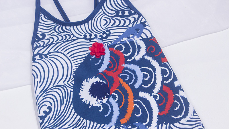 Fish Shape Print Gyerekek Tipegő Lányok Gyerekek Egyrészes fürdőruha Flower Deco Baby Kid Monikini Strandruha fürdőruha