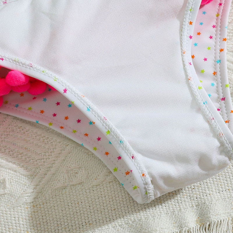 Tüdrukute Ruffle Pompom bikiinide komplekt, laste ujumistrikoo, päitsetega ülemine kaheosaline laste ujumisriided, tähed, prinditud 3–12-aastased väikelapsed