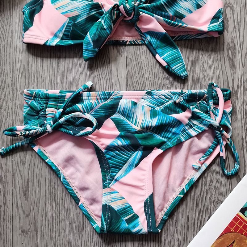 7-16 éves lányok fürdőruha gyerekeknek trópusi kétrészes gyermek fürdőruha kereszt hátú lány bikini szett csokornyakkendő lányoknak fürdőruha 2023