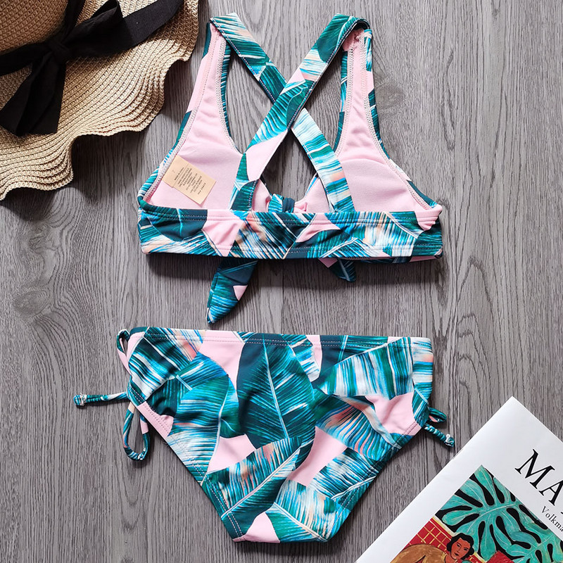 7-16 éves lányok fürdőruha gyerekeknek trópusi kétrészes gyermek fürdőruha kereszt hátú lány bikini szett csokornyakkendő lányoknak fürdőruha 2023