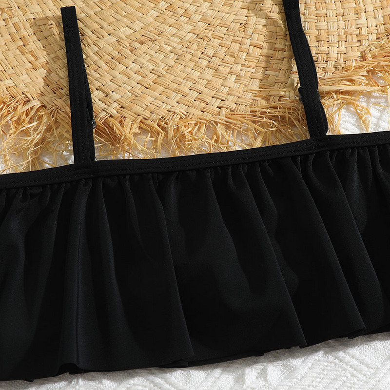 Lányok napraforgós és csíkos mintás bikini fürdőruha, vállon fodros gyerekeknek, kétrészes gyermek fürdőruha 5-13 éves korig, 2023