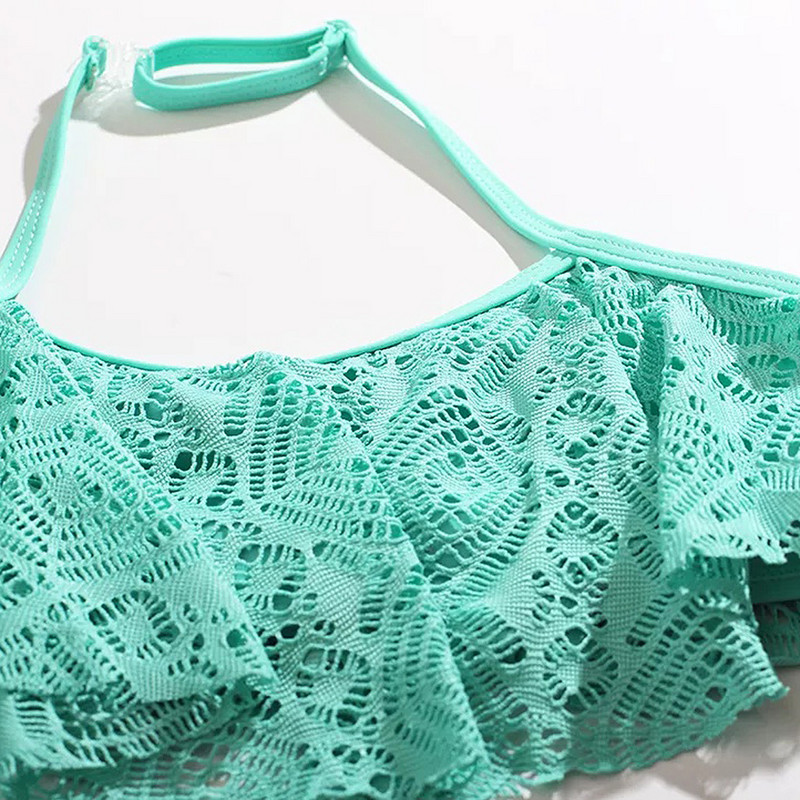 3-14 év közötti Flounce lány fürdőruha, kötőfék, bikini, Jacquard kétrészes gyermek fürdőruha, 2024 nyári strandruha