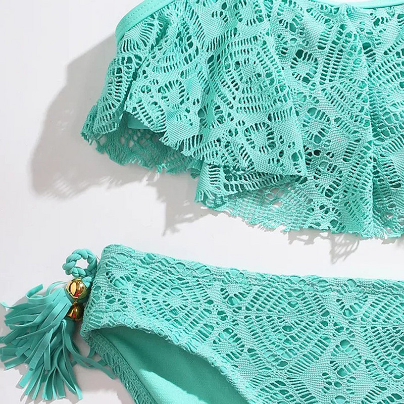 3-14 év közötti Flounce lány fürdőruha, kötőfék, bikini, Jacquard kétrészes gyermek fürdőruha, 2024 nyári strandruha