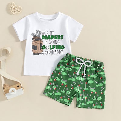 Babaruha fiú nyári 2db ruhák rövid ujjú póló + golfmintás rövidnadrág szett csecsemő újszülött pamut ruhák