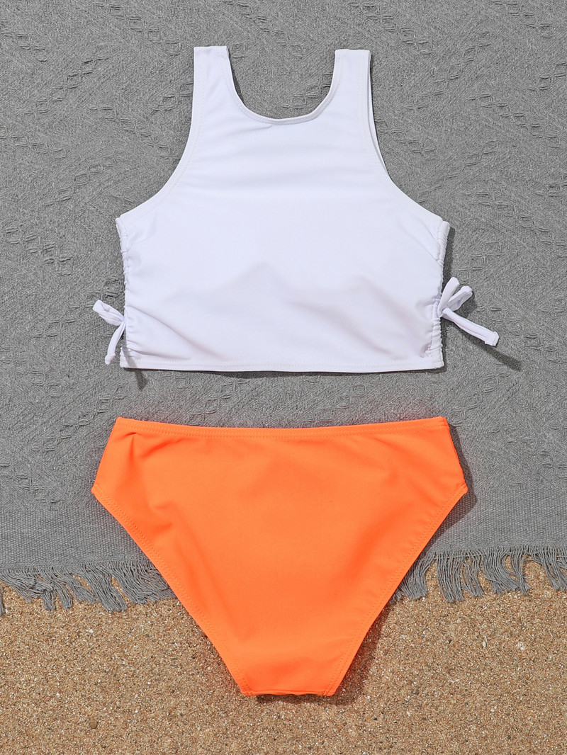 Lányok Gyerek fürdőruha Bikini Beach Gyerek magas nyakú fürdőruha 7-12 éves kókuszpálmamintás magas derekú biquini tini fürdőruha